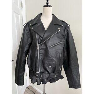 ALLSTATE Heavy Leather Classic Men's Motorcycle Jacket Quilted Lining Sz 46 XL